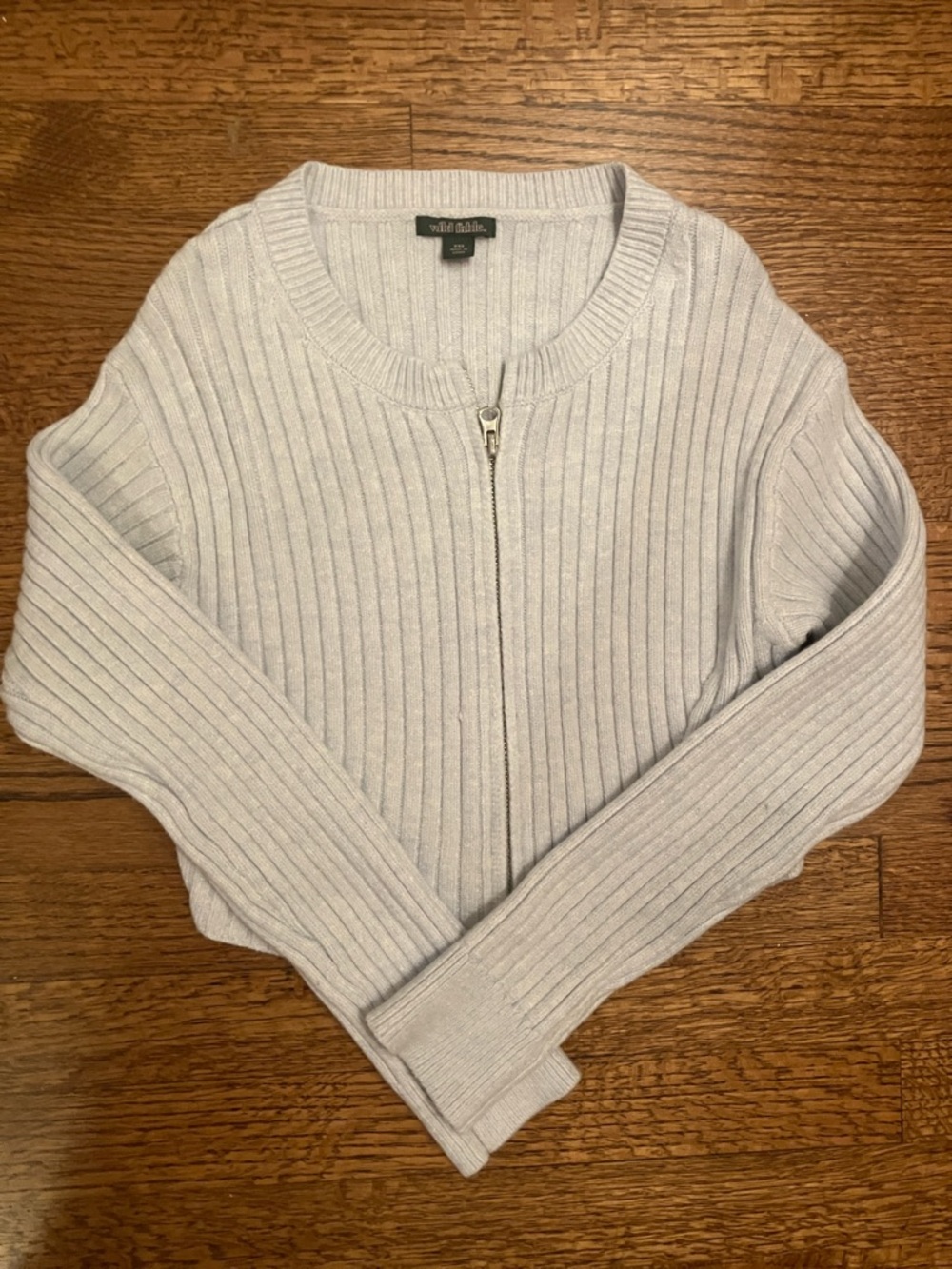 wild fable Light Gray Ribbed Zip-Up Cardigan